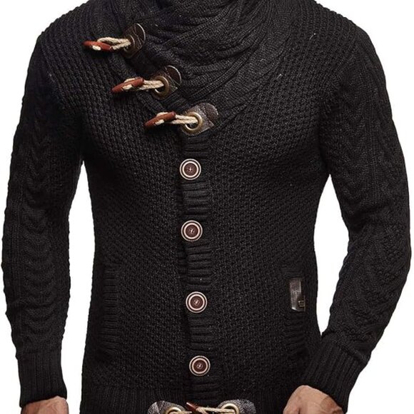 Leif Nelson Men's Heavy Knit Cardigan Shawl Collar toggle buttons winter sweater - Picture 3 of 15